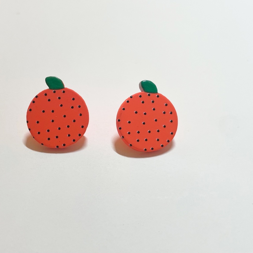 1pair Vibrant Orange Fruit Stud Earrings - Playful Design